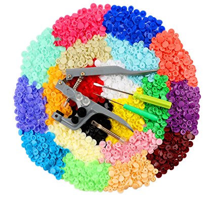 ilauke Snap Buttons Fasteners 20 Colors Poppers with Snap Pliers, 400 Sets