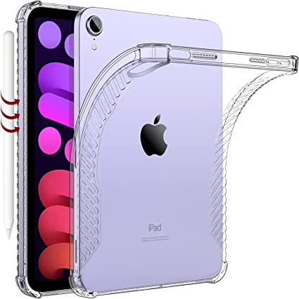 MoKo Slim Case Fit New iPad Mini 6th Generation 8.3-inch 2021, [Support Apple Pencil Charging & Touch ID] Soft TPU Protective Reinforced Air Cushion Corner Anti-Scratch Fit iPad Mini 8.3" 2021, Clear