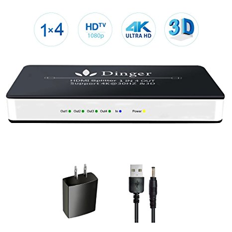 Dinger HDMI Splitter, 4K HDMI Port Splitter 1 Input 4 Output Digital 1 x 4 Splitters with AC Power Adapter, Splitter HDMI Supports 4k, 1080p, 3D
