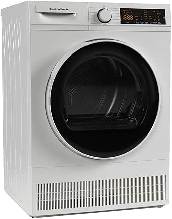 Hamilton Beach Electric Fullsize Ventless Laundry Clothes Dryer, 4 cu. ft. Capacity, with Stainless Steel Tub, Easy Control, 4 Automatic Drying Modes, Apartments, Houses, 24-Inch Width, White