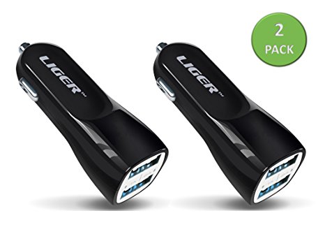 Car Charger 2-Pack, Liger High Output Dual Port USB Car Charger 3.1a (15w) Apple iPhone 6 , 6 Plus , 5/5S/5C, iPad, iPad Air, iPad mini, iPod, Samsung Galaxy S5/S4/S3, Tab 3, Note 3/2, USB Compatible