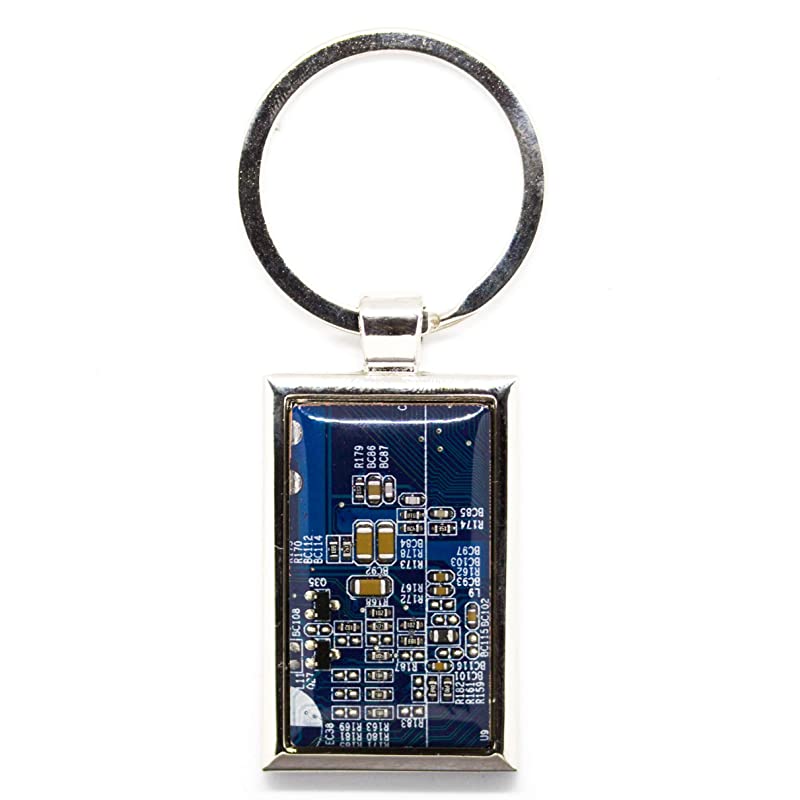 Circuit board keychain, gift for computer geek (Dark blue)