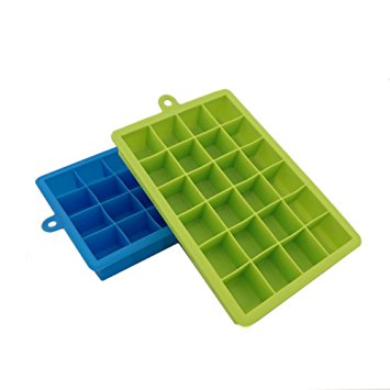 Daixers Silicone Ice Cube Tray Molds,24-Cube Trays,Pack of 2 (Green & Blue)