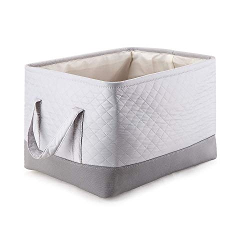 MEÉLIFE Storage Basket Foldable Cotton Fabric Tweed Storage Boxes with Handles, for Organizing Closets Clothes Nursery(L)