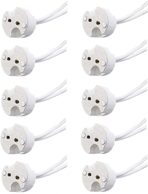 10 Pack Bioluz LED MR16 Socket, GU5.3 Socket, LED Halogen Lamp Ceramic Wire Connector Base Socket Adapter MR16 MR11 G4 GU5.3 Socket (Pack of 10)