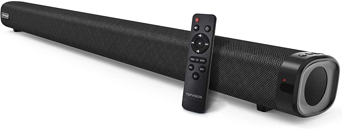 Soundbar, TOPVISION 120W Sound Bar for TV, 2.1CH Soundbar with Subwoofer, 3D Surround Sound Bluetooth 5.0 Home Theater TV Speaker, USB, Optical, AUX, COA, HDMI Input
