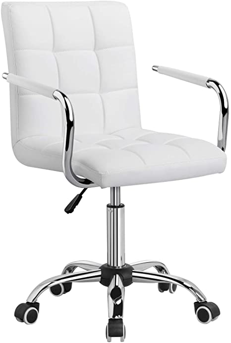 Yaheetech White Office Chair/Desk Chair With wheels Swivel Stool Chair for Desk Comfy Home Office Computer Desk Chair Modern Adjustable Leather Executive Chair with Armrest