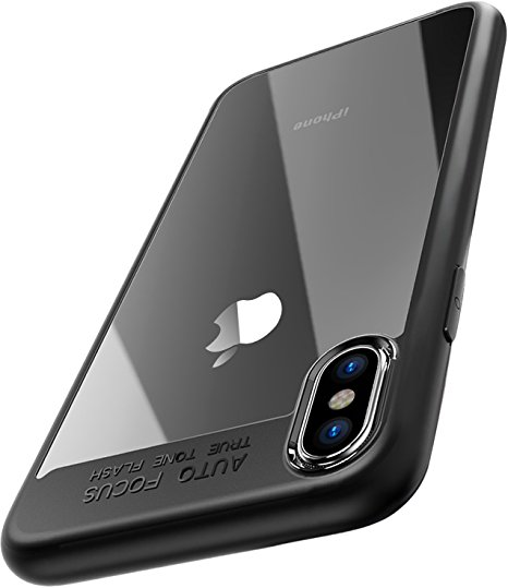 TOZO for iPhone X Case, PC   TPU Hybrid Ultra-Thin [ Perfect Fit ] Hard Protect Case Shock Absorption Back-Transparent Bumper [Black Edge]