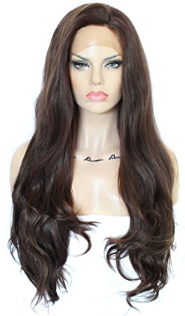Anogol Hair Cap 24'' Synthetic Lace Front Wig Women's Hair Heat Resistant Fiber Long Natural Wave Wigs for Fancy Dress Wavy
