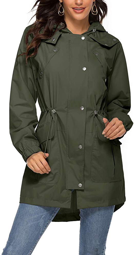 Romanstii Rain Jacket Women Long Mesh Lined Raincoat Waterproof Lightweight Trench Coat for Outdoor Trip