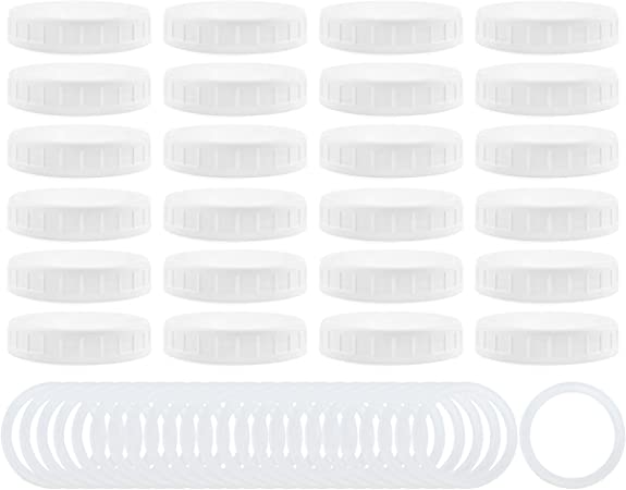 Cornucopia Wide Mouth Plastic Mason Jar Lids with Silicone Seal Rings (24-Pack Deluxe Set)