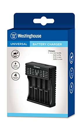 Westinghouse 4 Bay Smart Universal Battery Charger for IMR Li-ion IFR LiFePO4 Ni-MH Rechargeable Batteries- AA AAA C SC RCR123A 18650 18500 14500 14430 17335 14335 26650