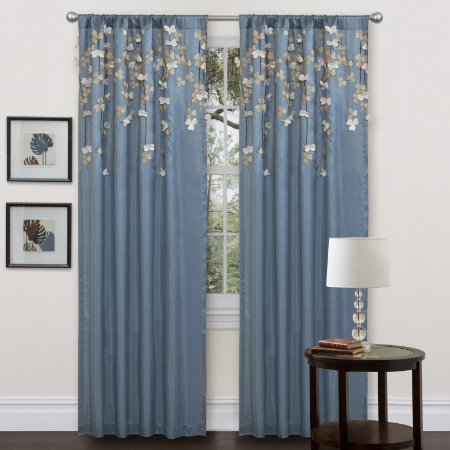 Lush Decor Flower Drop Curtain Panel, Blue