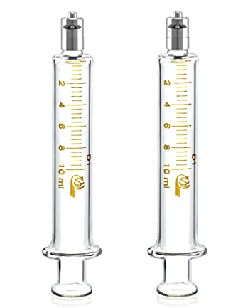 QWORK 2 Pack 10ml Luer Lock Reusable Glass Syringe with No Needle