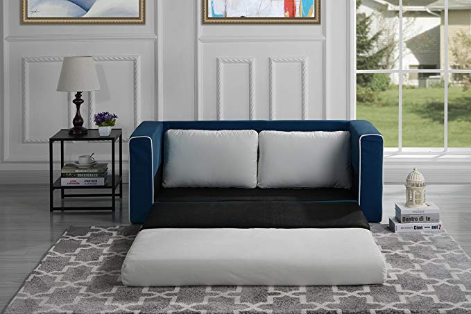 Divano Roma Furniture Modern 2 Tone Modular/Convertible Sleeper (Navy/Beige)