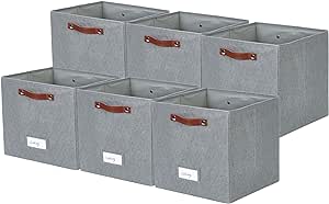 DECOMOMO Storage Cube | 13x13x13 Storage Cube Bins with Label Holders, Fabric Storage Cubes for Shelves Closet Toys Clothes (13" / 6pcs, Texture Grey)