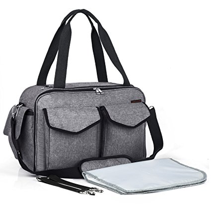 NiceEbag Baby Diaper Bag With Insulated Pockets / Baby Diaper Tote Bag / Multi-functional Baby Accessories Shoulder Bag Include Changing Pad (Large Size, Grey)