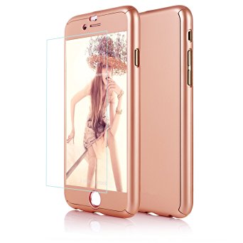 iPhone 6 Case, DecaStars® [Ultra-thin Series] 2-in-1 Full-body Protective Back Cover [Slim Fit] with Tempered Glass Screen Protector for Apple iPhone 6 Case & iPhone 6s Case 4.7" - Rose Gold