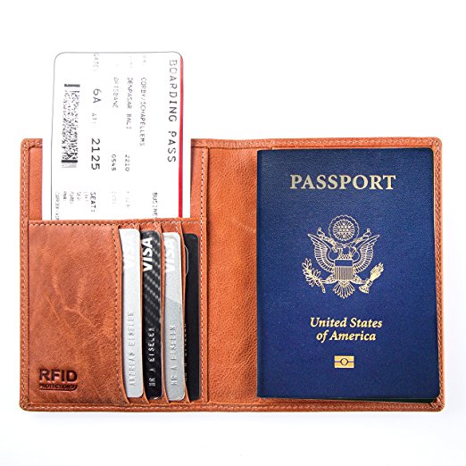 Passport Wallet, Luxury Leather RFID Blocking, Premium Passport Holder, Gift Box