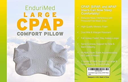 EnduriMed CPAP Pillow - Memory Foam Contour Design Reduces Face Mask Pressure & Air Leaks - 2 Head & Neck Rests For Max Comfort - CPAP, BiPAP & APAP User Supplies - For Stomach, Back, Side Sleepers