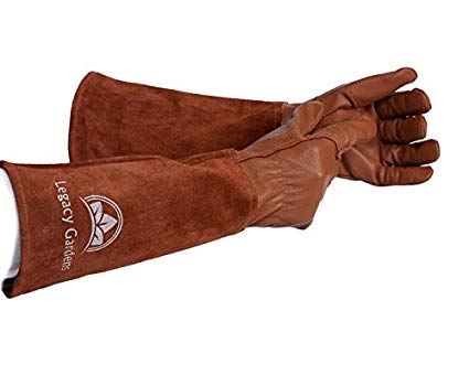 Legacy Gardens Leather Gardening Gloves for Women and Men | Thorn and Cut Proof Garden Work Gloves with Long Heavy Duty Gauntlet | Suitable for Thorny Bushes Cacti Rose Pruning - Small Brown