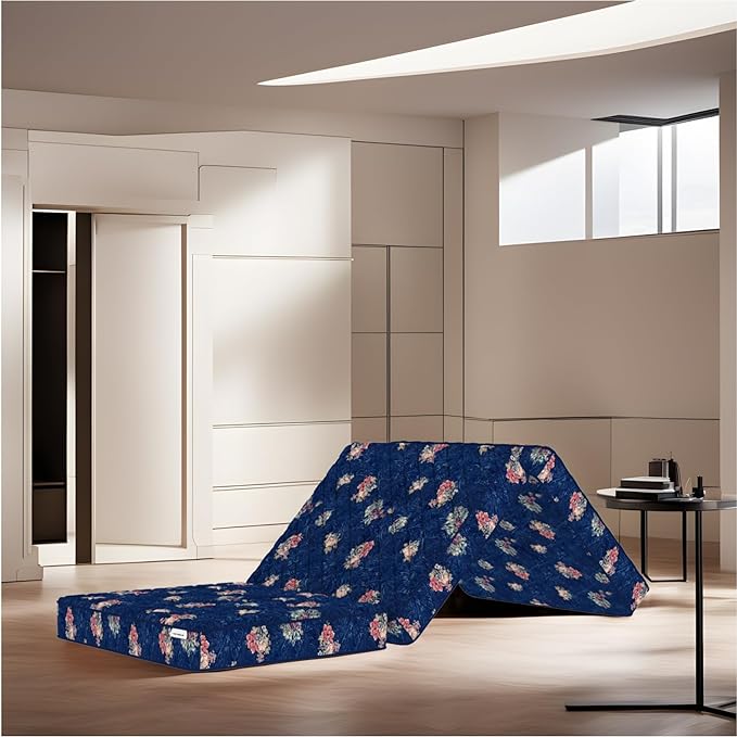 Sleep SPA Soft Bounce 3 Fold Orthopedic 4' Inch Double Size Mattress, Folding & Tri-fold HD Foam | Guest beds, Floor, Travel, Camp Portable Mattress |with 1 Year Warranty (72 x 30 x 4, Blue)