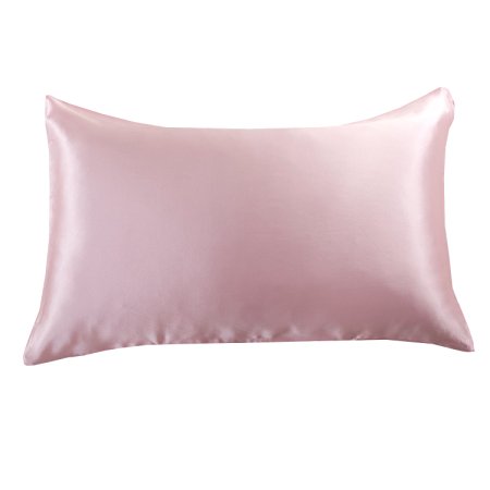 Orose 22mm luxury mulberry silk pillowcase, good for hair and facial beauty, prevent from wrinkle and allergy, 100% silk on both sides, gift box,1pc (Queen, pink)