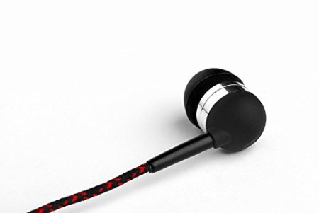Tweedz Durable Tangle-free In-Ear Headphones with Black Nylon Braided Fabric Wrapped Cords and Black Earbuds