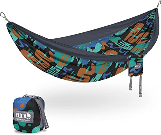 ENO DoubleNest Hammock - Lightweight, Portable, 1 to 2 Person Hammock - for Camping, Hiking, Backpacking, Travel, a Festival, or The Beach - Lagoon/Charcoal