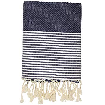 FFsense Fouta Turkish Towel - 100% Cotton, 39" x 79" Extra Large, Quick Dry, Ultra Soft and Eco Friendly Towels - Navy Blue