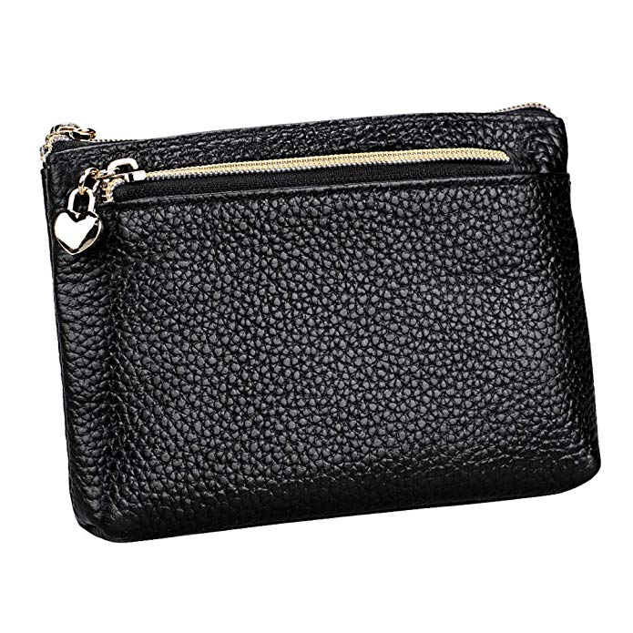 Women's Genuine Leather Coin Purse Zipper Pocket Size Pouch Change Wallet