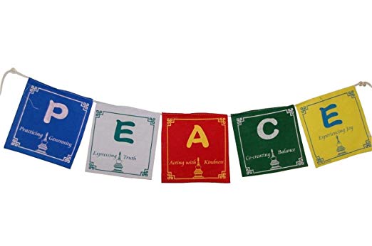 Hands Of Tibet Peace Prayer Flags in English 5 Flags Set 5x5 Inches