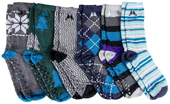 Sockbin Mens Fuzzy Socks, Non-Skid Gripper Sock, Patterned Colorful Striped,Holiday Gift, No Slip Grip Plush Softest