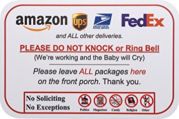 Leave Package Sign - Do Not Knock or Ring Bell (Baby will Cry)