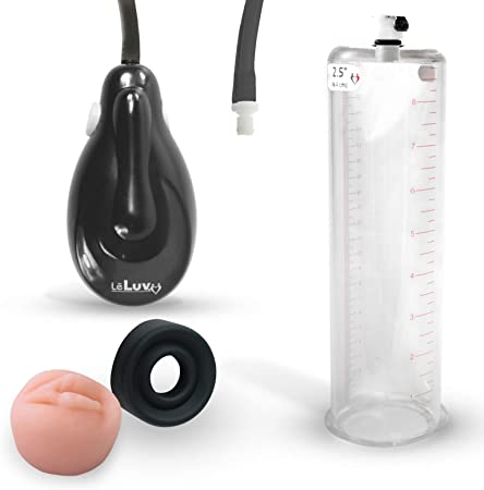 LeLuv Epump Electric Handheld Wireless Penis Pump with Premium Uncollapsible Hose Bundle with Soft Black Silicone Seal and Soft Donut Seal 9 Inch Length x 2.50 Inch Diameter Untapered Cylinder