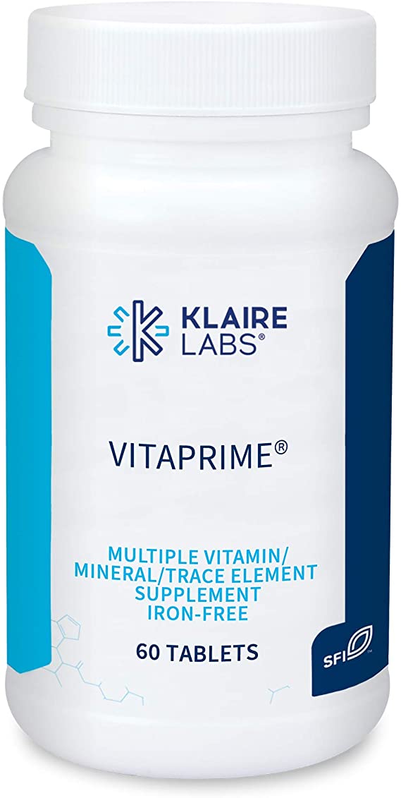 Klaire Labs Vitaprime - Twice Daily Iron-Free Multivitamin & Mineral with Metafolin Folate (60 Tablets)