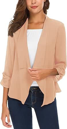 Urban CoCo Women's Ruched Sleeve Lightweight Thin Chiffon Blazer