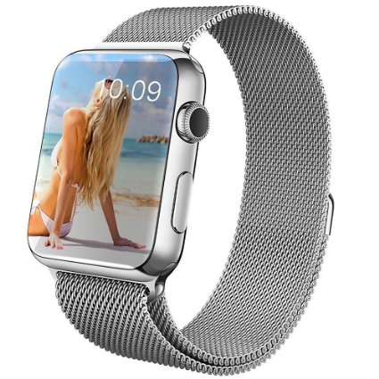 Apple Watch Band, 38mm Covery® Milanese Loop Magnetic Closure Stainless Steel Mesh Bracelet Strap Replacement Band for Apple Watch (silver)