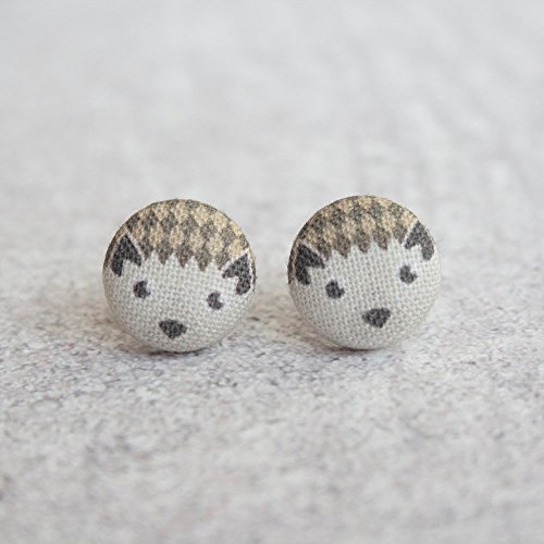 Hedgehog Fabric Button Earrings