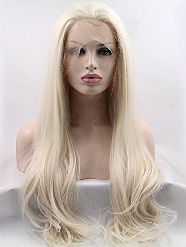 K'ryssma® Platinum Blonde Glueless Synthetic Hair Lace Front Wigs Long Natural Straight Half Hand Tied Replacement Full Wig For Women Heat Friendly 24inch