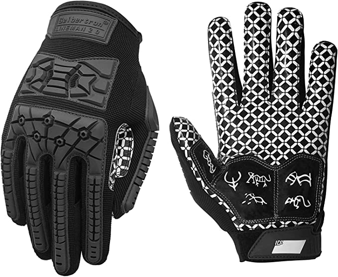 Seibertron Lineman 2.0 Padded Palm Football Receiver Gloves, Flexible TPR Impact Protection Back of Hand Glove Adult and Youth Sizes