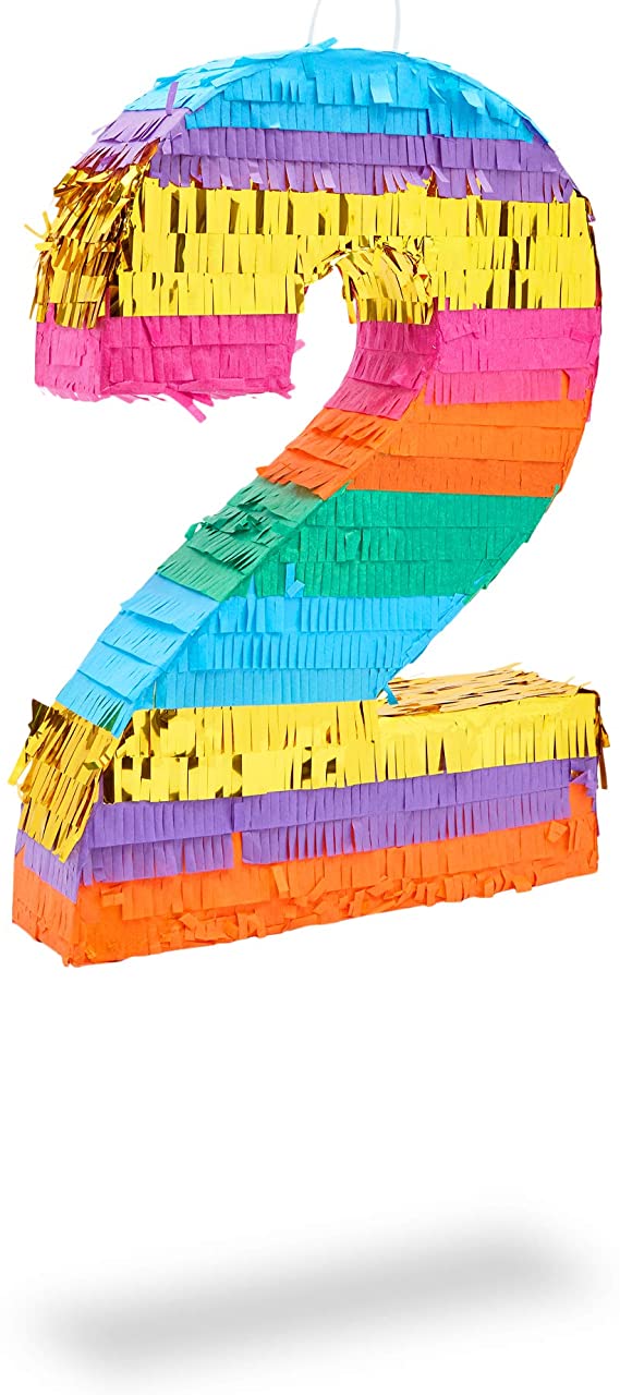 Small Rainbow Pinata Number 2 for 2nd Birthday Party (11 x 16.5 x 3 In)