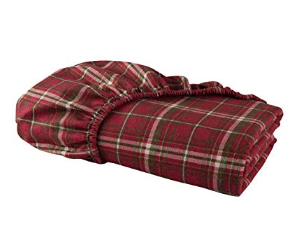 DELANNA Flannel Fitted Sheet 100% Brushed Cotton All Around Elastic 1 Fitted Sheet (60"x80") (Queen, RED Plaid)