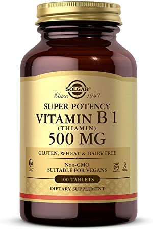 Solgar Vitamin B1 (Thiamin) 500 mg, 100 Tablets - Energy Metabolism, Healthy Nervous System, Stress Support, Overall Well-Being - Super Potency - Non-GMO, Vegan, Gluten Free, Dairy Free - 100 Servings