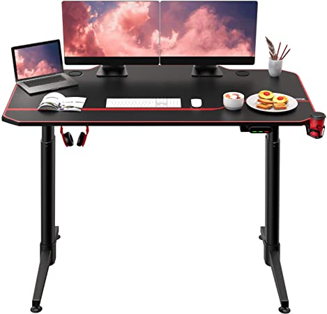 Vitesse Dual Motor Height Adjustable Electric Standing Desk, 55 inch Sit Stand Office Desk with Free Full Mouse Pad，Motorized Rising Lift Desk, Computer Office Desk with Headphone Hook & Cup Holder