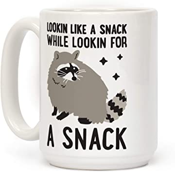 LookHUMAN Lookin For A Snack Raccoon White 15 Ounce Ceramic Coffee Mug