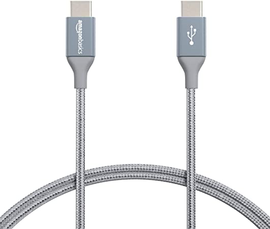 AmazonBasics Double Braided Nylon USB Type-C to Type-C 2.0 Charger Cable | 3 feet, Dark Grey