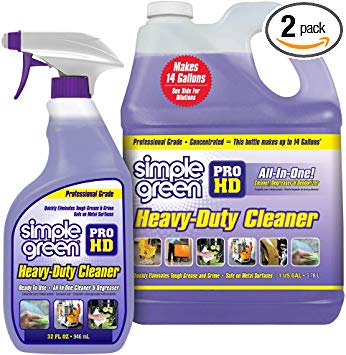 SIMPLE GREEN Pro HD “Purple” Concentrated Cleaner & Degreaser - Heavy Duty, Professional, Automotive, Restaurant, Kitchens, Grills, Ovens - 32 oz Spray and 1 gal Refill (Pack of 2)