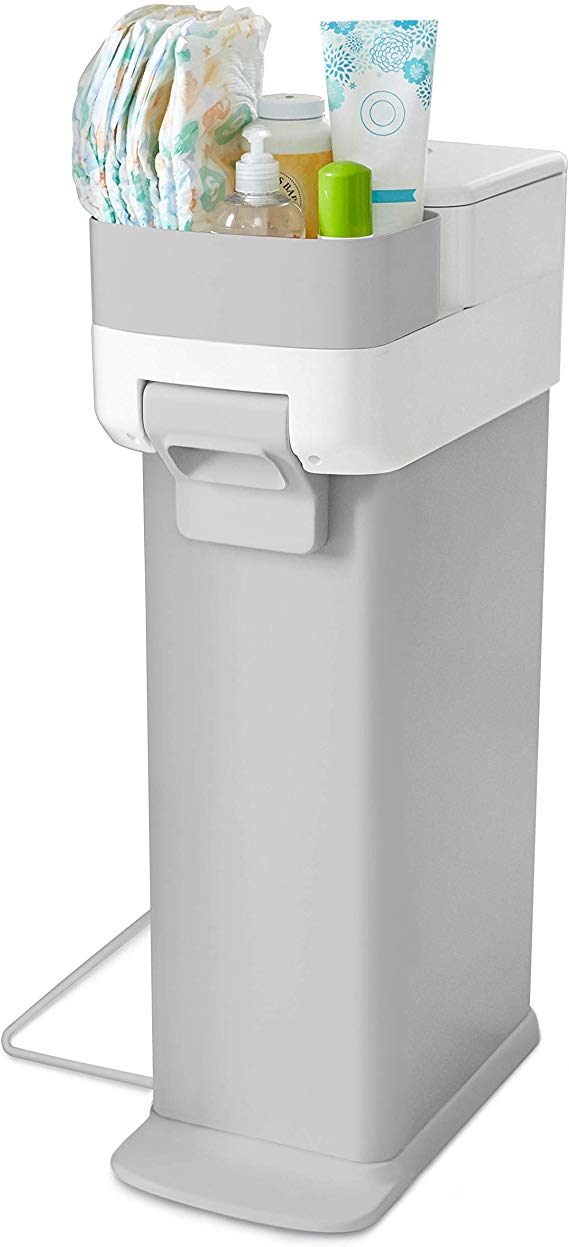 Skip Hop Diaper Pail with Dual Air-Lock, Premium Design, Grey/White, Slim