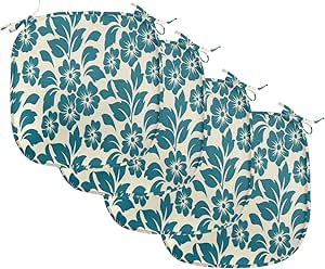 Ambesonne Floral Chair Seating Cushion Set of 4, Flower Petals Blossoms Shabby Form Fragrance Florets Nature Spring Tropical Design, Anti-Slip Seat Padding for Kitchen & Patio, 16"x16", Teal Cream